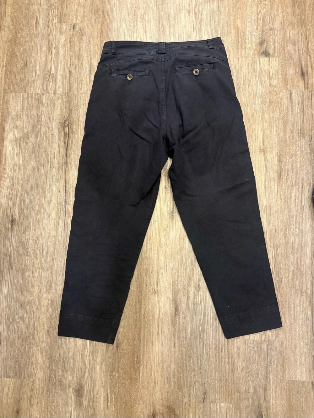 Anthropologie Black Tapered Pants with Pink Geometric Side Tape
